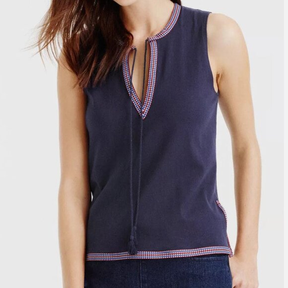 J Crew Tank Top With Embroidered Trim in Navy Blue - Picture 1 of 8